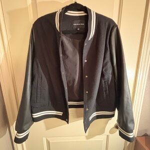 Who What Wear Black and White Varsity Bomber Jacket
